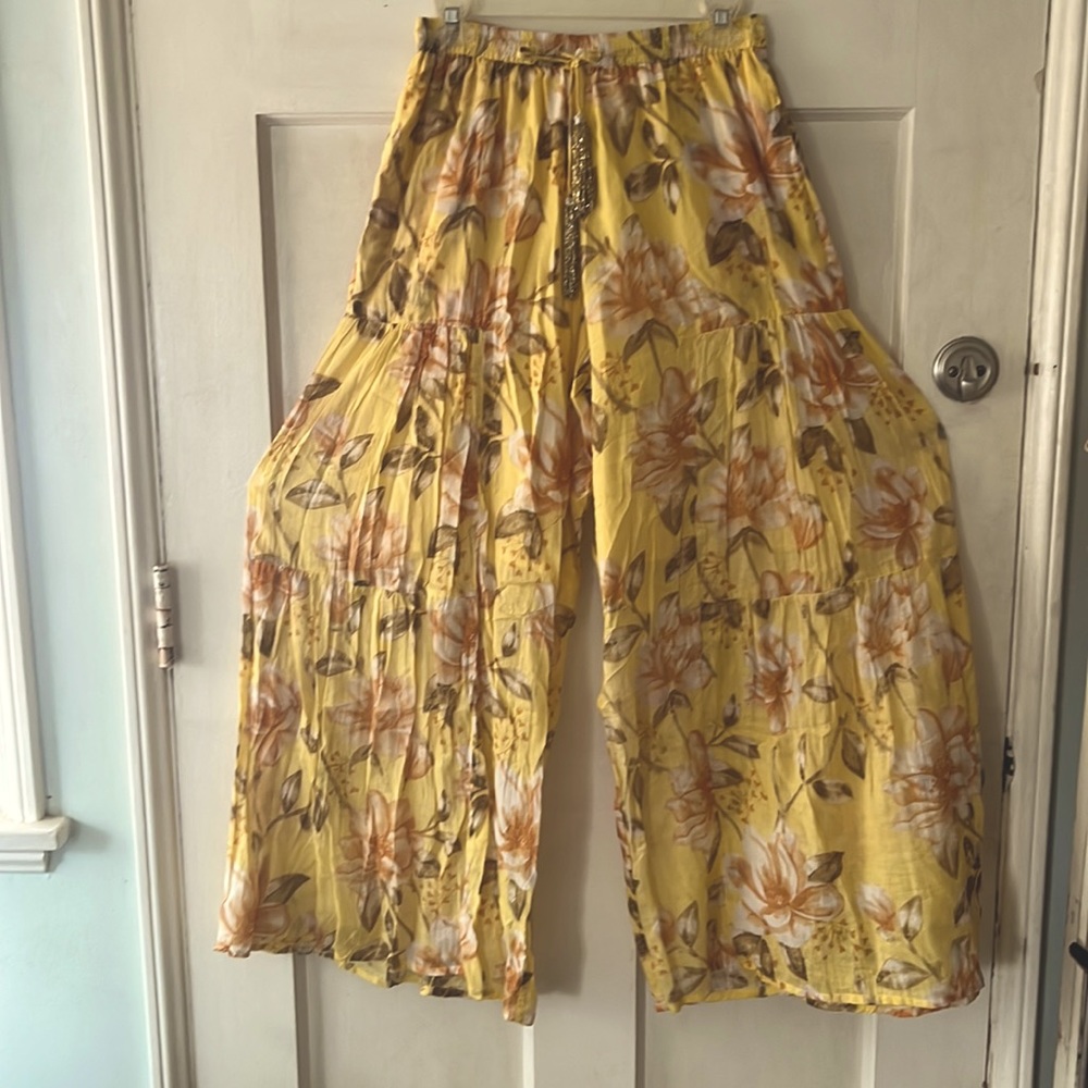 Batik Paris Chloe Laetitia Collection yellow floral palazzo pants.